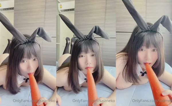Bunny Saizneko Gags On A Big Carrot